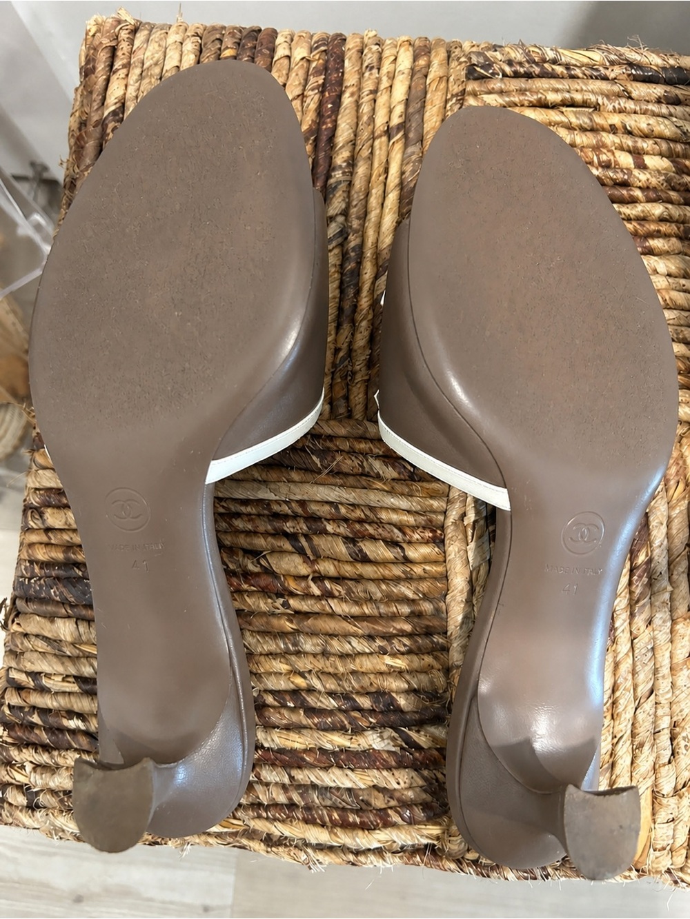 CHANEL Dark Khaki & White Leather CC Slide Mules (Shoe box & dust bags included) - Picture 3 of 3